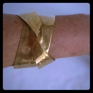 Vintage Hammered Modernist Brass Cuff Bracelet